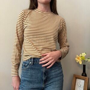 AYR Striped Long Sleeve Tee The French Fry Camel Brown White XS Classic Casual